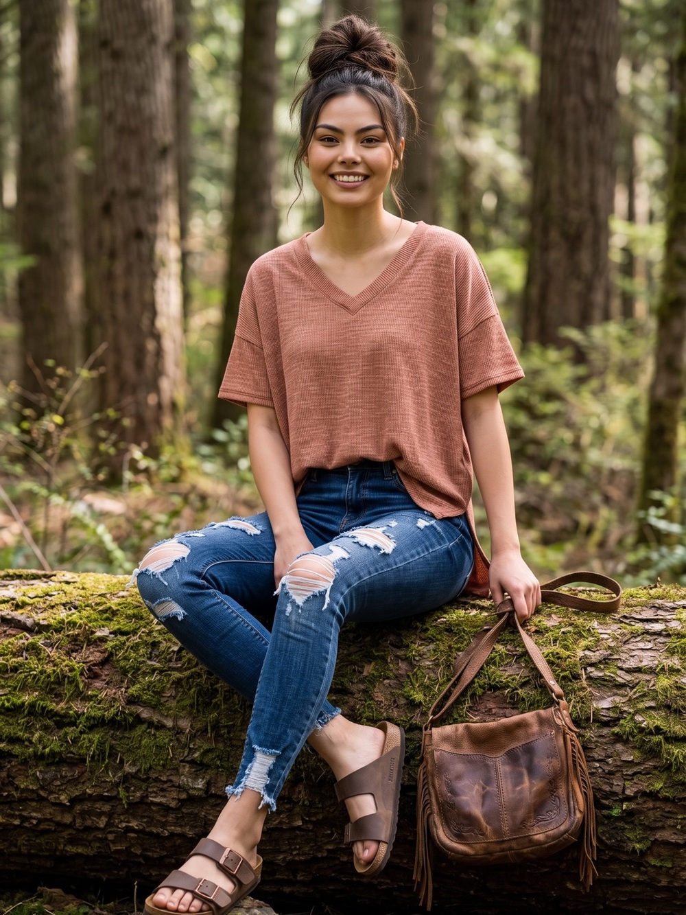 Ces Femme Peach Knit V-Neck Top